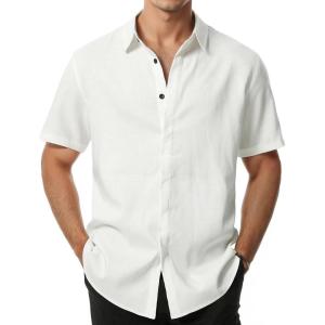 imageMens Stretch Wrinkle Free Short Sleeve Button Down Shirts Summer Casual Texture Beach Vacation Wedding ShirtWhite