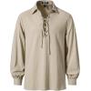 imageMens Cotton Lace Up Retro Design Shirts for Renaissance Pirate Viking Medieval Costume Without BeltKhaki
