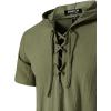 imageMens Cotton Vintage Hooded Design Short Sleeve Lace up Shirts for Renaissance Pirate Viking Medieval CostumeArmy Green