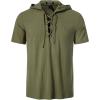 imageMens Cotton Vintage Hooded Design Short Sleeve Lace up Shirts for Renaissance Pirate Viking Medieval CostumeArmy Green