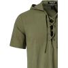 imageMens Cotton Vintage Hooded Design Short Sleeve Lace up Shirts for Renaissance Pirate Viking Medieval CostumeArmy Green