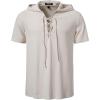 imageMens Cotton Vintage Hooded Design Short Sleeve Lace up Shirts for Renaissance Pirate Viking Medieval CostumeBeige