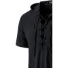imageMens Cotton Vintage Hooded Design Short Sleeve Lace up Shirts for Renaissance Pirate Viking Medieval CostumeBlack