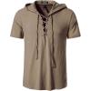 imageMens Cotton Vintage Hooded Design Short Sleeve Lace up Shirts for Renaissance Pirate Viking Medieval CostumeCoffee
