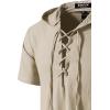 imageMens Cotton Vintage Hooded Design Short Sleeve Lace up Shirts for Renaissance Pirate Viking Medieval CostumeKhaki