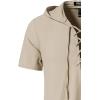 imageMens Cotton Vintage Hooded Design Short Sleeve Lace up Shirts for Renaissance Pirate Viking Medieval CostumeKhaki