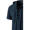 imageMens Cotton Vintage Hooded Design Short Sleeve Lace up Shirts for Renaissance Pirate Viking Medieval CostumeNavy Blue