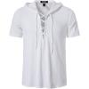 imageMens Cotton Vintage Hooded Design Short Sleeve Lace up Shirts for Renaissance Pirate Viking Medieval CostumeWhite