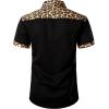 imageMens Stretchy Causal Leopard Cheetah Print Short Sleeve Slim Fit Button Up ShirtBlack Leopard