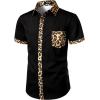 imageMens Stretchy Causal Leopard Cheetah Print Short Sleeve Slim Fit Button Up ShirtBlack Leopard
