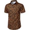 imageMens Stretchy Causal Leopard Cheetah Print Short Sleeve Slim Fit Button Up ShirtBrown Zebra