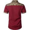 imageMens Stretchy Causal Leopard Cheetah Print Short Sleeve Slim Fit Button Up ShirtBurgundy Leopard