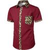 imageMens Stretchy Causal Leopard Cheetah Print Short Sleeve Slim Fit Button Up ShirtBurgundy Leopard