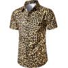 imageMens Stretchy Causal Leopard Cheetah Print Short Sleeve Slim Fit Button Up ShirtGold