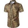 imageMens Stretchy Causal Leopard Cheetah Print Short Sleeve Slim Fit Button Up ShirtGold Cheetah