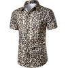 imageMens Stretchy Causal Leopard Cheetah Print Short Sleeve Slim Fit Button Up ShirtKhaki