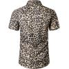 imageMens Stretchy Causal Leopard Cheetah Print Short Sleeve Slim Fit Button Up ShirtKhaki