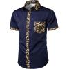 imageMens Stretchy Causal Leopard Cheetah Print Short Sleeve Slim Fit Button Up ShirtNavy Leopard