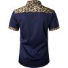 imageMens Stretchy Causal Leopard Cheetah Print Short Sleeve Slim Fit Button Up ShirtNavy Leopard