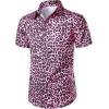 imageMens Stretchy Causal Leopard Cheetah Print Short Sleeve Slim Fit Button Up ShirtPink