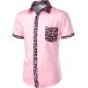 imageMens Stretchy Causal Leopard Cheetah Print Short Sleeve Slim Fit Button Up ShirtPink Leopard