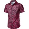 imageMens Stretchy Causal Leopard Cheetah Print Short Sleeve Slim Fit Button Up ShirtRose