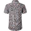 imageMens Stretchy Causal Leopard Cheetah Print Short Sleeve Slim Fit Button Up ShirtWhite