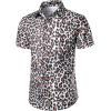 imageMens Stretchy Causal Leopard Cheetah Print Short Sleeve Slim Fit Button Up ShirtWhite