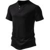 imageMens Stretchy Short Sleeve Henley TShirt Casual Cotton 2 Buttons Notch Neck Tee ShirtsBlack