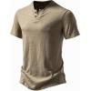 imageMens Stretchy Short Sleeve Henley TShirt Casual Cotton 2 Buttons Notch Neck Tee ShirtsKhaki