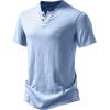 imageMens Stretchy Short Sleeve Henley TShirt Casual Cotton 2 Buttons Notch Neck Tee ShirtsLight Blue