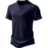 imageMens Stretchy Short Sleeve Henley TShirt Casual Cotton 2 Buttons Notch Neck Tee ShirtsNavy Blue
