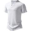 imageMens Stretchy Short Sleeve Henley TShirt Casual Cotton 2 Buttons Notch Neck Tee ShirtsWhite