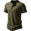 imageMens Stretchy Short Sleeve Slim Fit Henley TShirt Casual Cotton 4 Buttons Tee ShirtsArmy Green