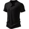 imageMens Stretchy Short Sleeve Slim Fit Henley TShirt Casual Cotton 4 Buttons Tee ShirtsBlack