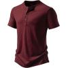 imageMens Stretchy Short Sleeve Slim Fit Henley TShirt Casual Cotton 4 Buttons Tee ShirtsBurgundy