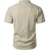 imageMens Stylish Seersucker Texture Short Sleeve Henley Shirts Lightweight Stretch Band Collar Beach Vacation TopBeige