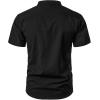 imageMens Stylish Seersucker Texture Short Sleeve Henley Shirts Lightweight Stretch Band Collar Beach Vacation TopBlack