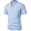 imageMens Stylish Seersucker Texture Short Sleeve Henley Shirts Lightweight Stretch Band Collar Beach Vacation TopLight Blue