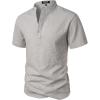 imageMens Stylish Seersucker Texture Short Sleeve Henley Shirts Lightweight Stretch Band Collar Beach Vacation TopLight Grey