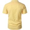 imageMens Stylish Seersucker Texture Short Sleeve Henley Shirts Lightweight Stretch Band Collar Beach Vacation TopYellow