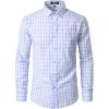 imageMens Transitional Weather Slim Fit Long Sleeve Button Down Shirt Business Casual Dress Shirts with PocketBlue Purple Gingham