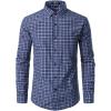 imageMens Transitional Weather Slim Fit Long Sleeve Button Down Shirt Business Casual Dress Shirts with PocketDark Blue Gingham