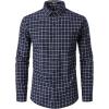 imageMens Transitional Weather Slim Fit Long Sleeve Button Down Shirt Business Casual Dress Shirts with PocketNavy Gingham