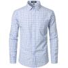 imageMens Transitional Weather Slim Fit Long Sleeve Button Down Shirt Business Casual Dress Shirts with PocketWhite Blue Gingham