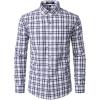 imageMens Transitional Weather Slim Fit Long Sleeve Button Down Shirt Business Casual Dress Shirts with PocketWhite Navy Gingham
