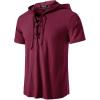 imageMens Cotton Vintage Hooded Design Short Sleeve Lace up Shirts for Renaissance Pirate Viking Medieval CostumeBurgundy