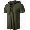 imageMens Cotton Vintage Hooded Design Short Sleeve Lace up Shirts for Renaissance Pirate Viking Medieval CostumeDark Army Green
