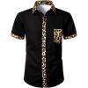 imageMens Stretchy Causal Leopard Cheetah Print Short Sleeve Slim Fit Button Up ShirtBlack Leopard