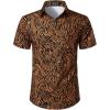 imageMens Stretchy Causal Leopard Cheetah Print Short Sleeve Slim Fit Button Up ShirtBrown Zebra